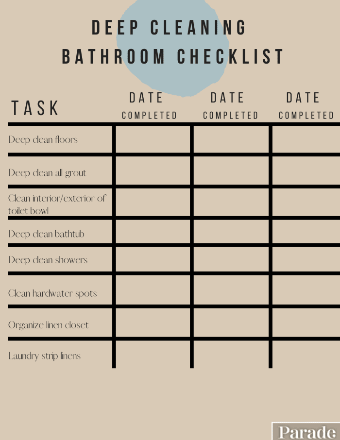 Bathroom Cleaning Checklist: 10 Free, Printable Options - Parade Home ...